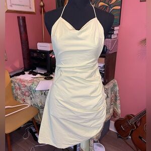 Beige Botany Mini halterDress with ruched side detail. Size medium. Retail $100